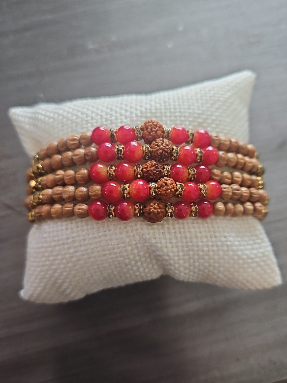 Boho Multi Strand Rudraksha Bead Bracelet Adjustable Red Wood Meditation Yoga